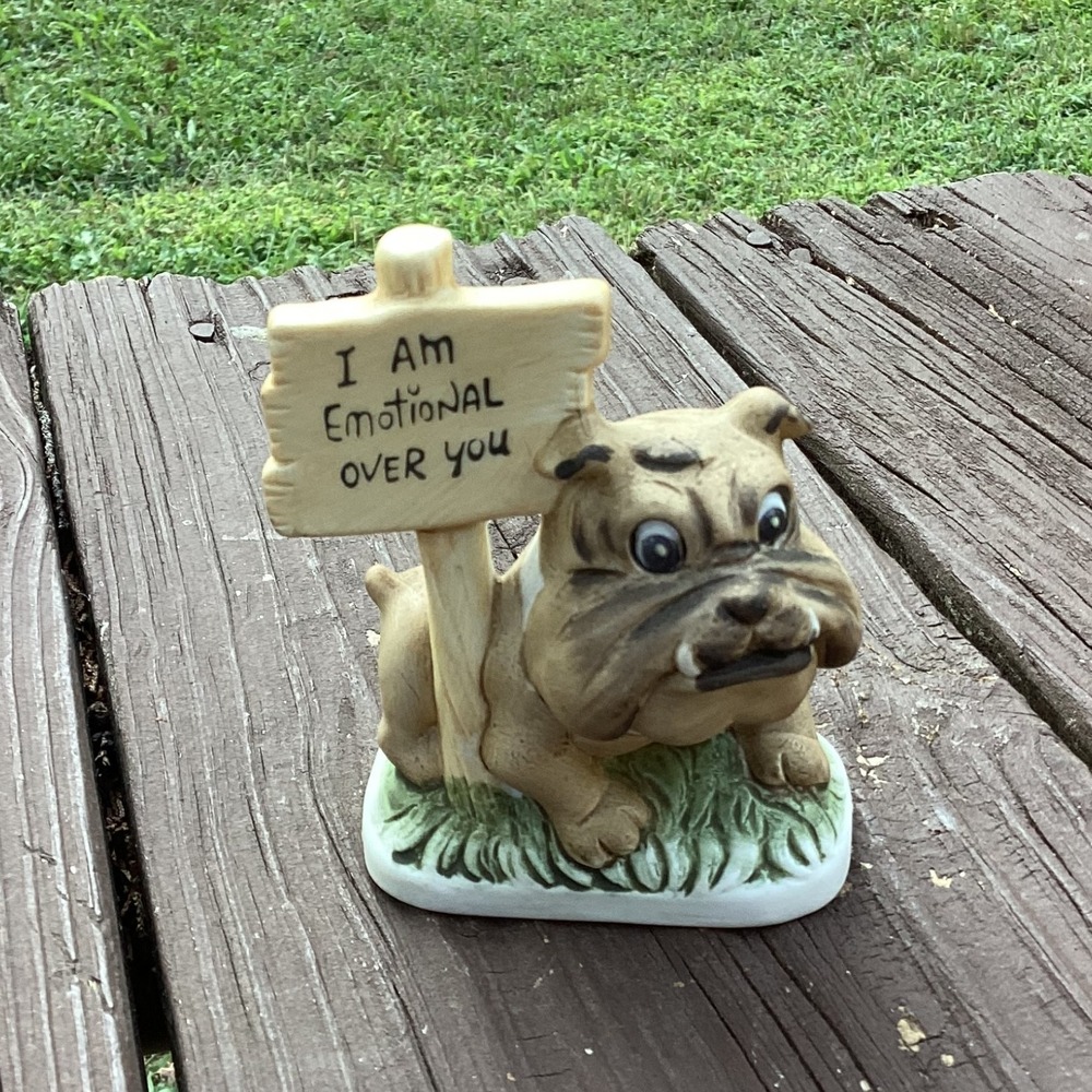 Vintage Bulldog Ceramic Figurine "I‎ Am Emotional Over You" 1977